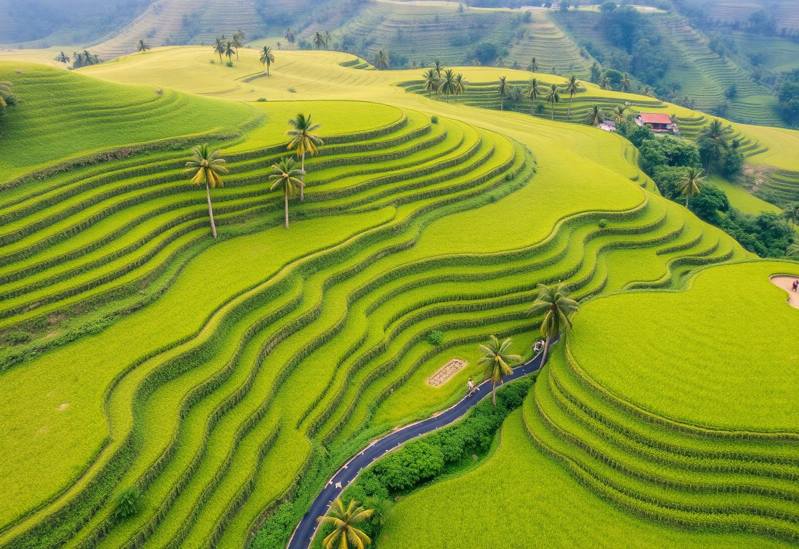 Hamparan sawah terasering hijau di Bali